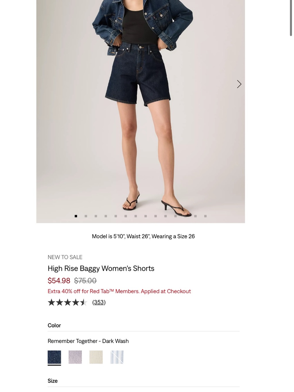 High Rise Baggy Women's Shorts - Dark Wash Denim Sz 28